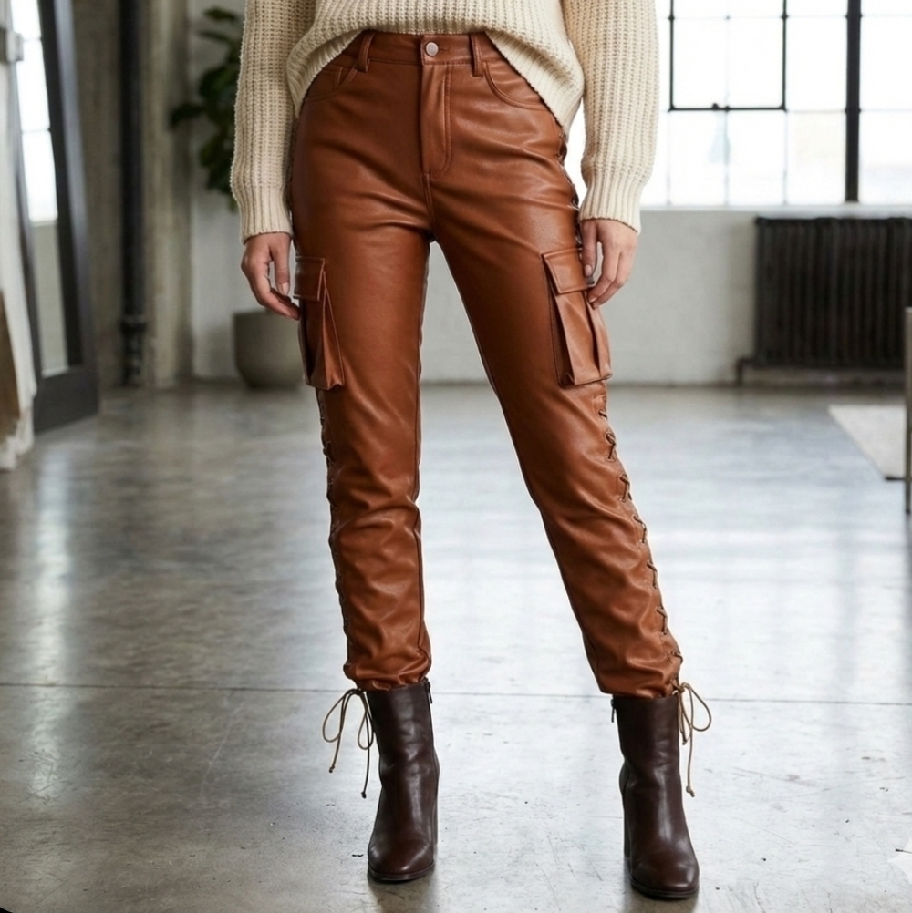 NWT VALABASAS PLAY Lace-Up Faux Leather Cargo 🔥